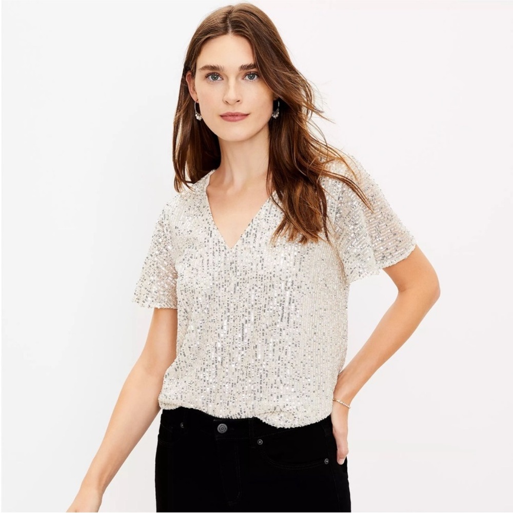 Ann Taylor LOFT sequin flutter top blouse